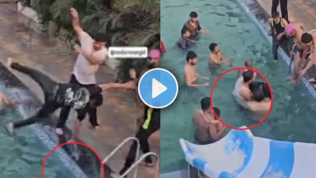 shocking video of young man fall down in to resorts pool