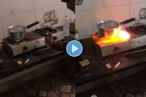 Horrible stunt man spray deodorant on gas stove scary video viral on social Media