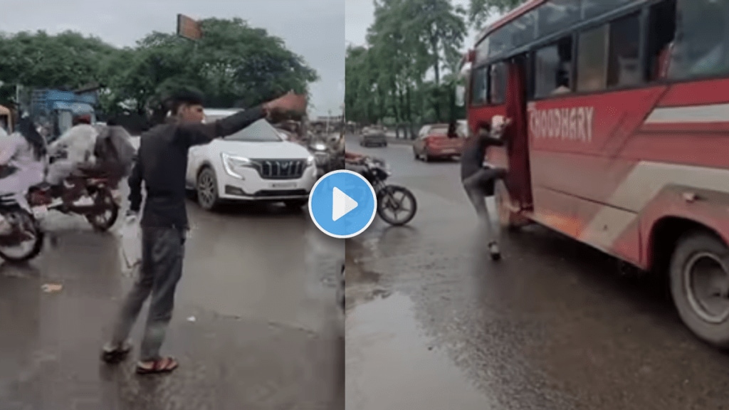 Funny video of young man clearing traffic to catch bus viral video on social media