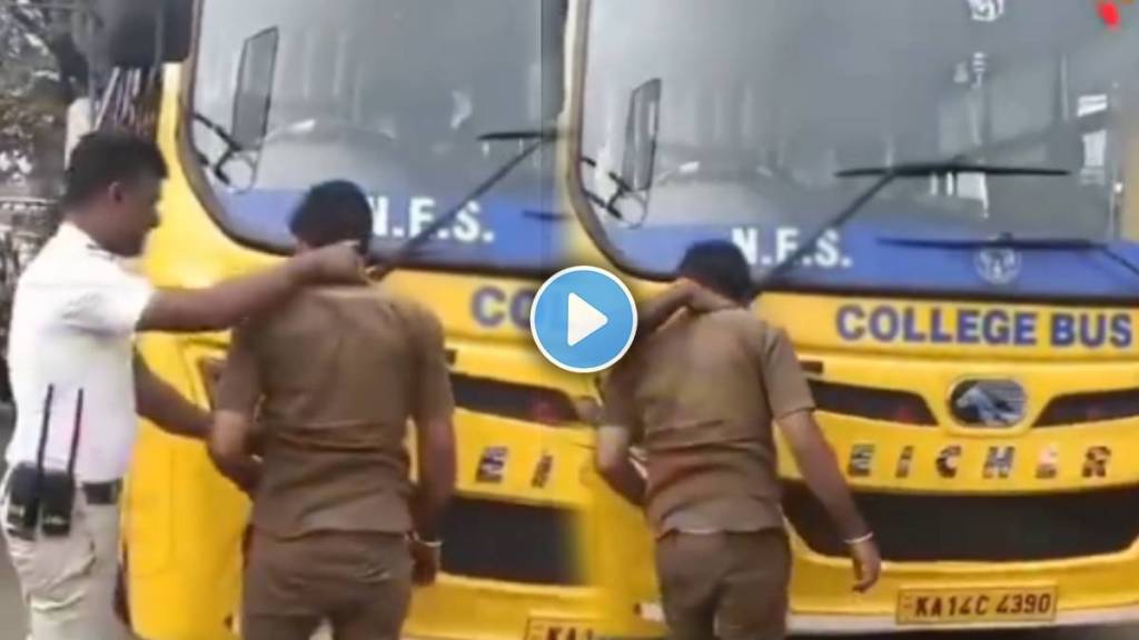 traffic police officer Gave Punishment to bus driver