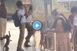 woman fed a thirsty monkey water