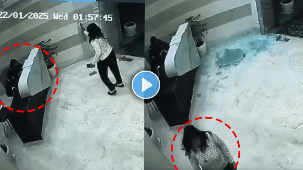 Woman breaks glass door of society after catching security guard sleeping on dusty in greater noida shocking video viral