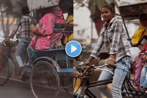 Emotional video of young girl driving cycle rikshaw for family responsibility viral video on social media