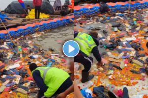 Shocking video of Kumbh Mela : A pile of shoes in the holy triveni sangam