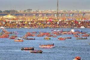 Devotees take boat rides at the Sangam during ongoing Mahakumbh Mela, in Prayagraj, Uttar Pradesh, Friday, Feb. 7, 2025.