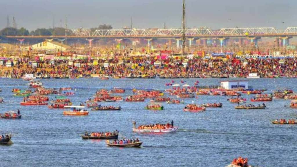 Devotees take boat rides at the Sangam during ongoing Mahakumbh Mela, in Prayagraj, Uttar Pradesh, Friday, Feb. 7, 2025.