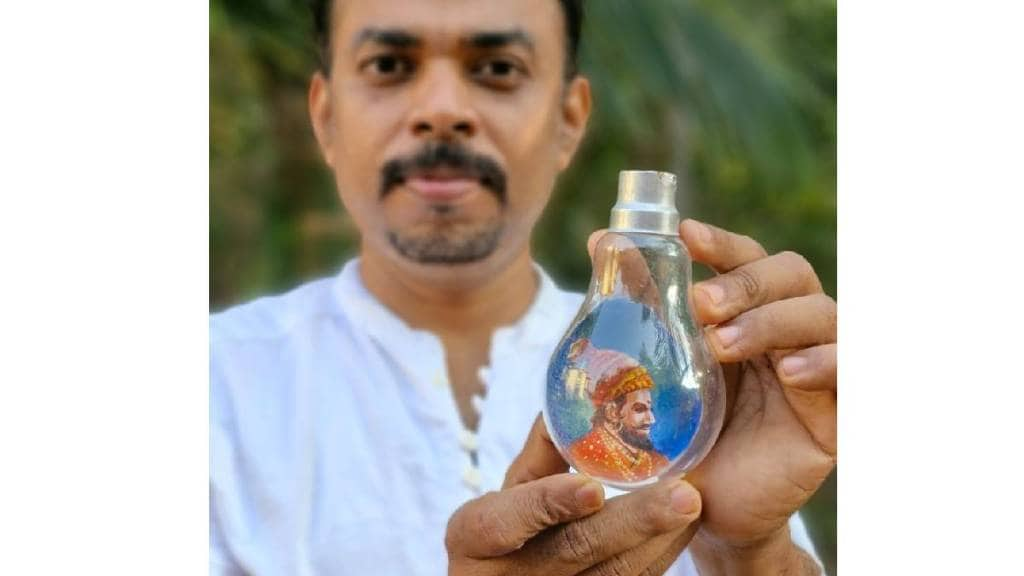 Portrait of Chhatrapati Shivaji Maharaj created in an electric bulb