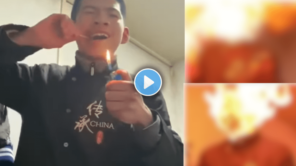 Man’s Face Catches Fire As His ‘Lighter Stunt’ Goes Wrong