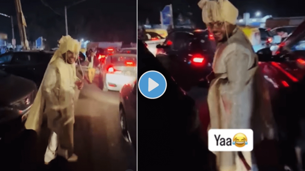 Groom walks through traffic to chase his Barat