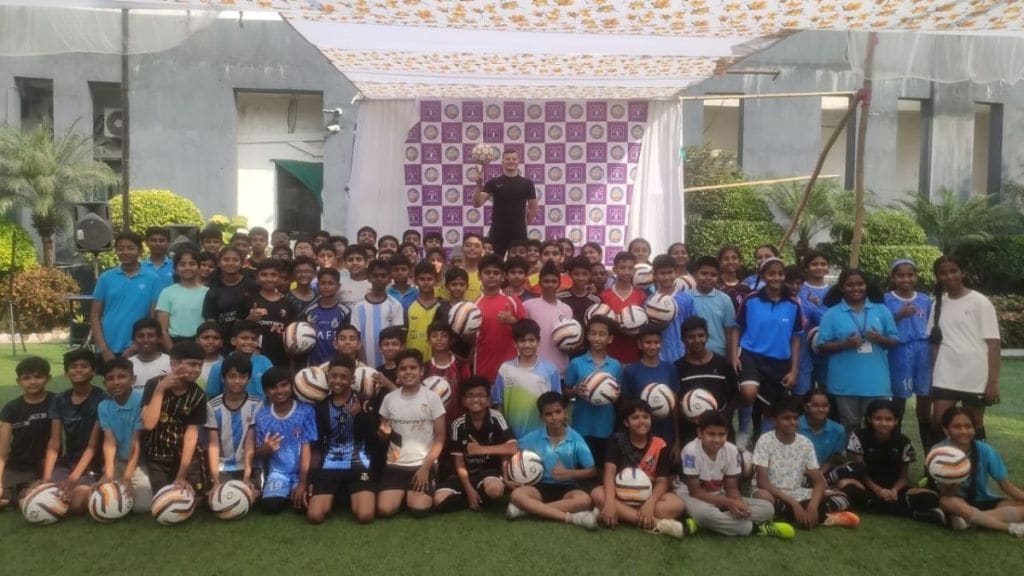 Football Freestylers Jamie Knight is giving football lessons in Nagpur