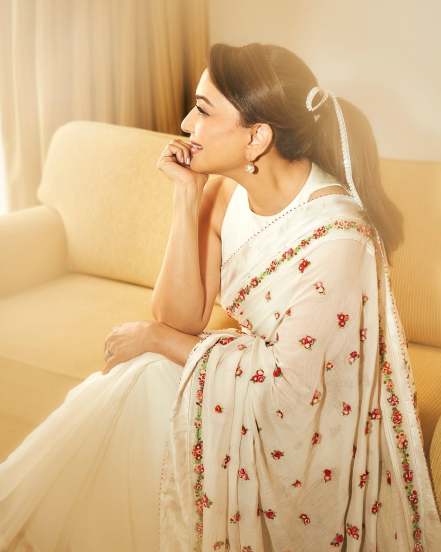 Madhuri Dixit White Saree Photoshoot