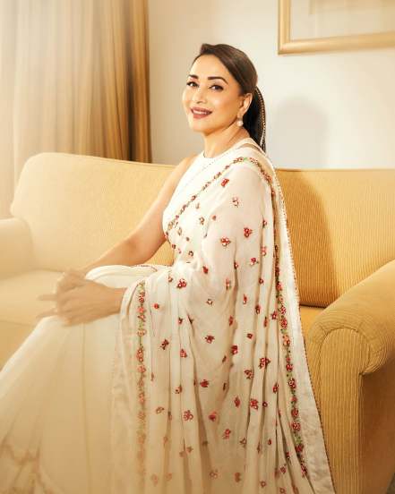 Madhuri Dixit White Saree Photoshoot