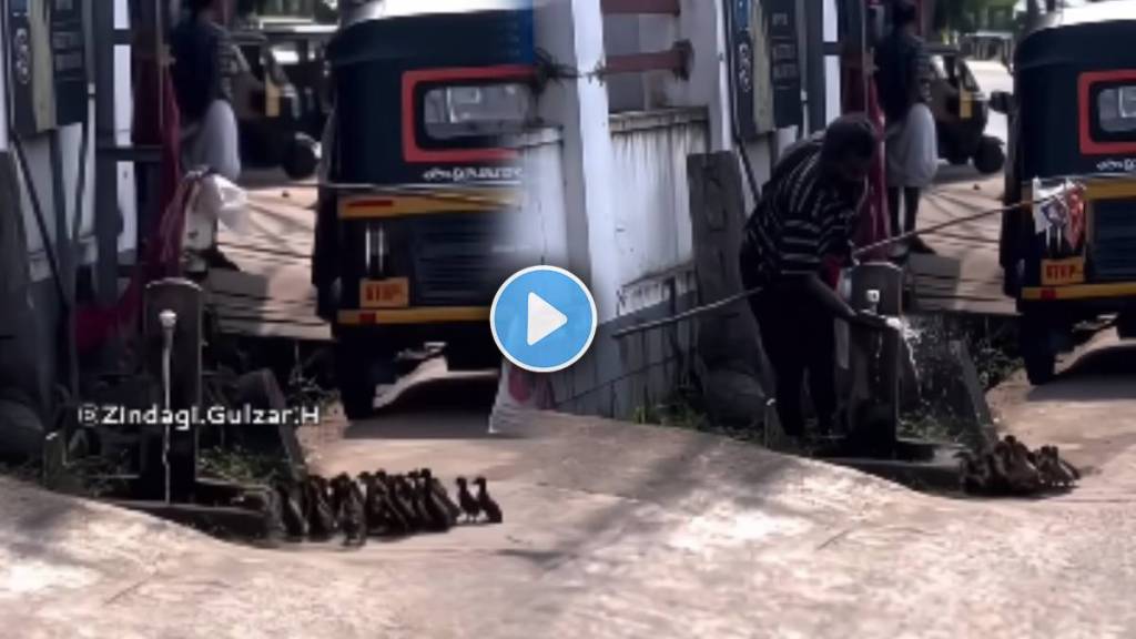 Man fed water to the duckling through the tap