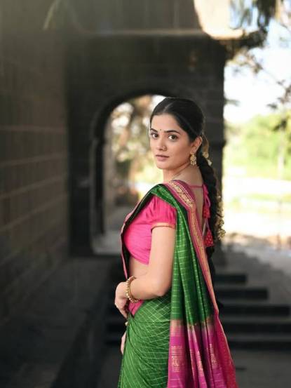 Marathi Actress Bhagyashree Mote In green saree