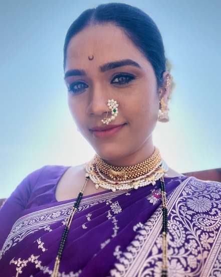 Meenakshi Rathod Purple Banarasi Shalu Saree