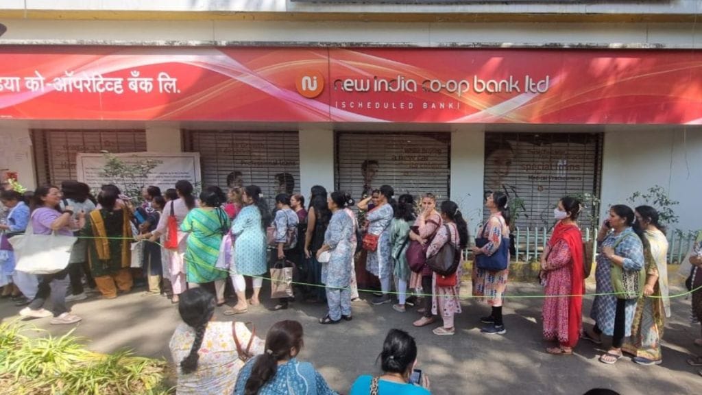 Depositors protest outside New India Bank in Thane