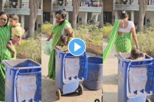 Shocking Mother's Phone Addiction Viral Video mother accidentally drops little child in dustbin while talking on phone video