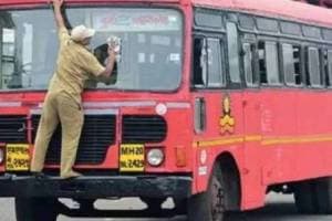 Jejuri bus stand , heart attack , ST Bus driver died,