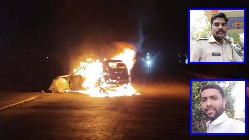 accident, motor caught fire, two people death,