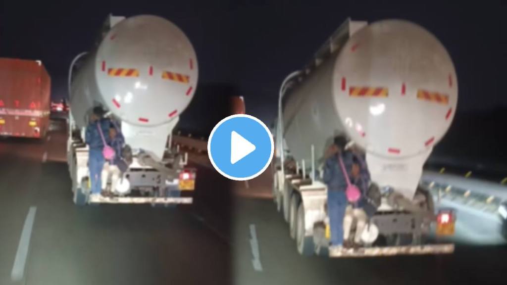 Shocking video two youths hanging from the back of a tanker video goes viral on social media