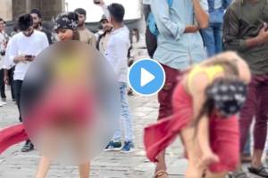 Shocking video young girl wearing bra and towel at get of india mumbai video viral on social media