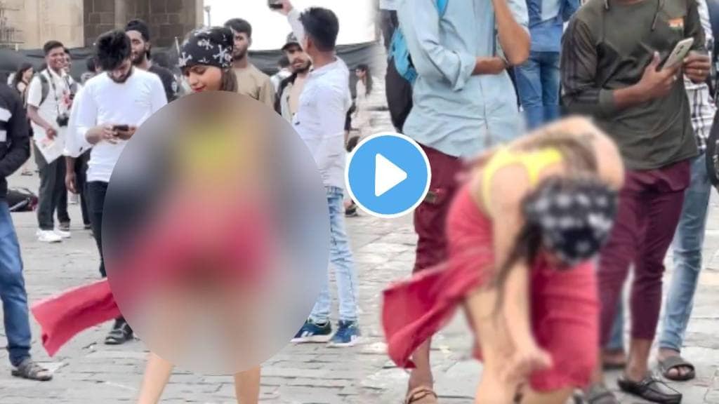 Shocking video young girl wearing bra and towel at get of india mumbai video viral on social media