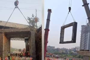 Work on installing 19 concrete pillars on Nilje Railway Bridge on Shilphata Road completed