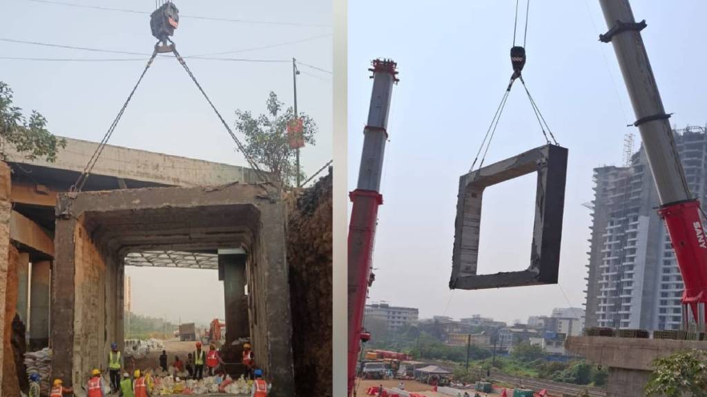 Work on installing 19 concrete pillars on Nilje Railway Bridge on Shilphata Road completed