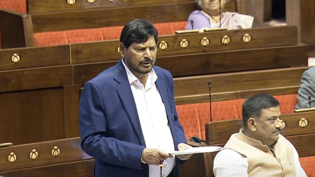 Ramdas Athawale delivering a funny speech in Rajya Sabha, humorously saying, "Mat Chhedo Modi Ji Ka Naina."