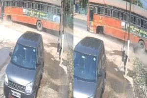 wheel of ST bus running on Vasai Vajreshwari route came off