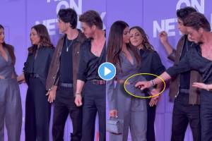 Bollywood actor shah rukh khan fixes daughter suhana khan dress video viral