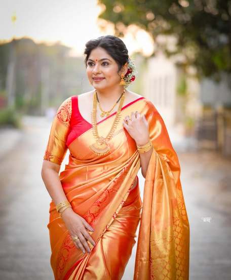 Shweta Shinde Orange Saree Look