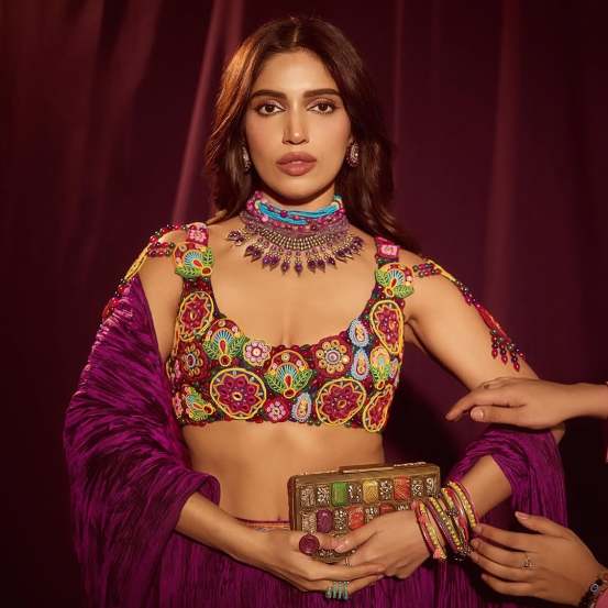 Bhumi Pednekar Shares photos for her new upcoming movie Mere Husband Ki Biwi on social media in wine color lehenga