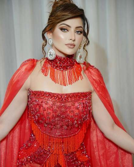 Urvashi Rautela shares pictures in Red Designer Gown on social media