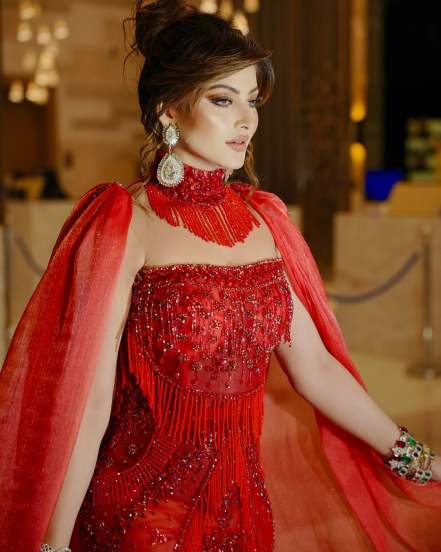 Urvashi Rautela shares pictures in Red Designer Gown on social media