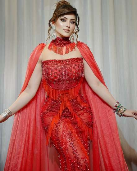 Urvashi Rautela shares pictures in Red Designer Gown on social media