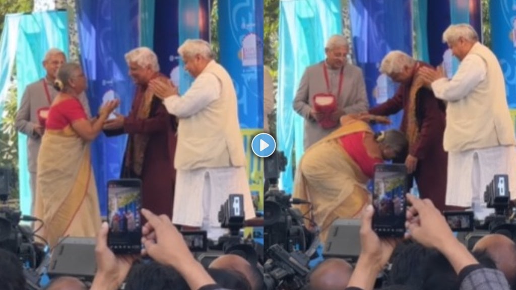 Sudha Murty touches Javed Akhtar feet video viral