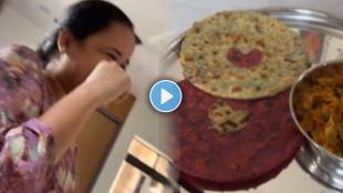 Woman makes heart shaped Valentine Paratha