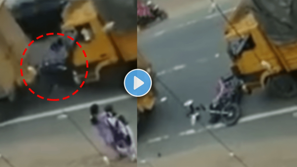 Shocking video of bike accident where truck hits the bike video viral on social media