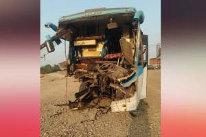 Accident involving private bus and container at Alephata on Pune Nashik National Highway pune news