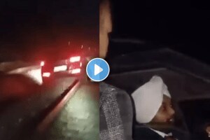 Shocking video of drunk man drives car on railway track viral video on social media