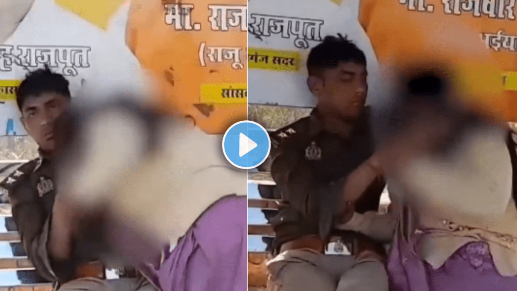 Shocking video of drunk police harassed wife in public in kasganj up viral video on social media