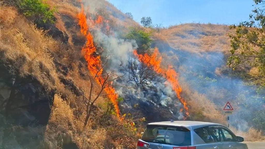 Forest fire on pasarni ghat and other hills on the wai panchgani road