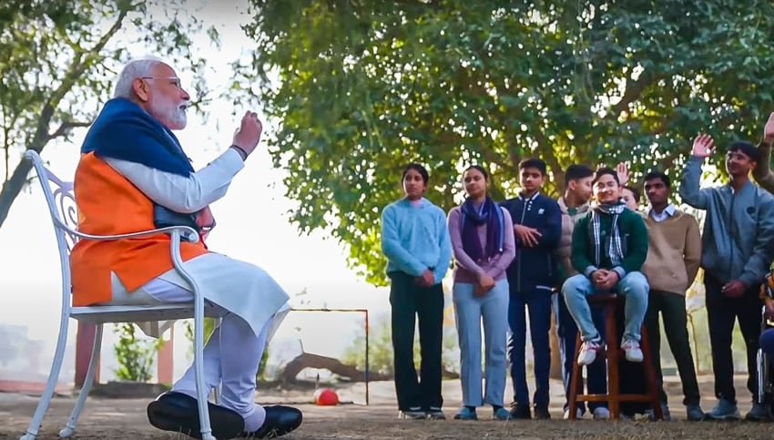 Prime Minister Narendra Modi interacts with students on different aspects of stress-free exams under Pariksha Pe Charcha 