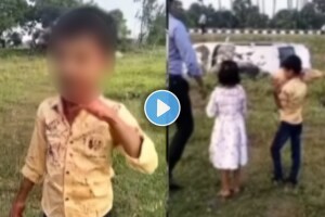 Shocking video of little boy making pushpa style reel after car accident video viral on social media