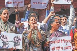 opposition creates uproar in parliament over us alleged mistreatment of indian deportees