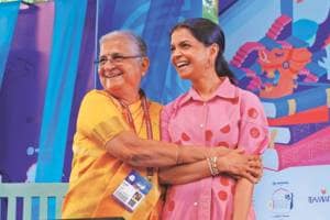 Akshata and sudha Murthy in Jaipur Literature Festival