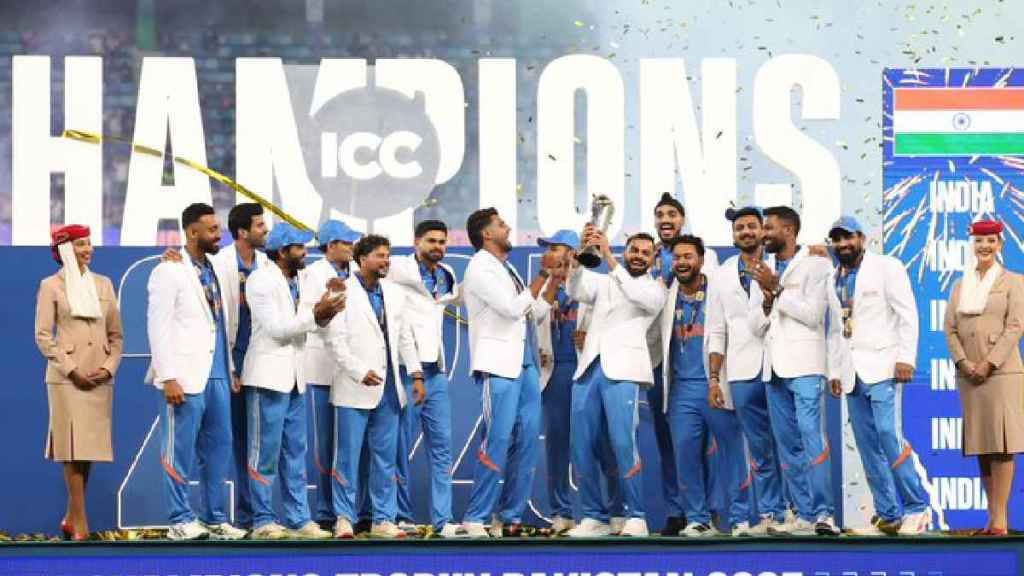 India Team with Champions Trophy celebration Photo