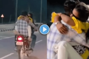 Couple romance on running bike stunt video viral on social media