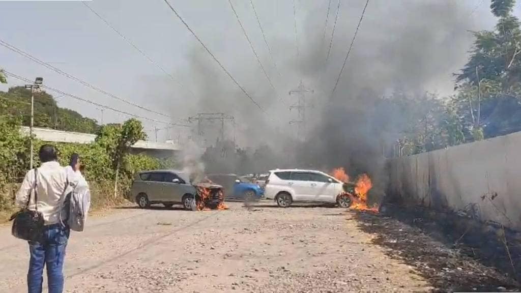 two vehicles caught fire in cidco parking lot but the fire brigade quickly contained in